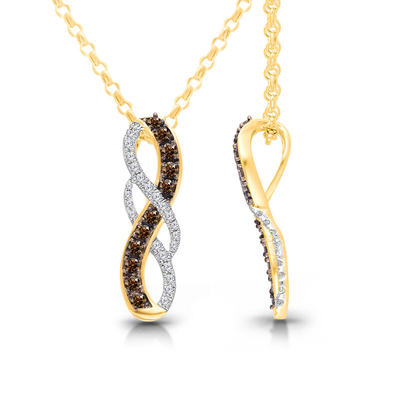 White and Cocoa Diamond 1/5ctw. Bypass Fashion Pendant in 14k Yellow Gold image number null